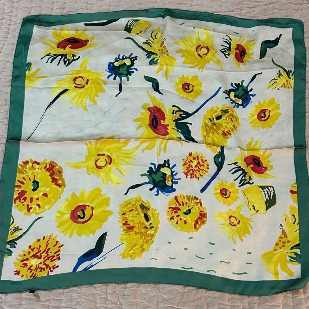 Floral Print Scarf with Green Border